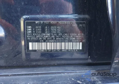 2013 Subaru Legacy 2.5I Limited z USA, uszkodzony, nr VIN 4S3BMBK63D3012786